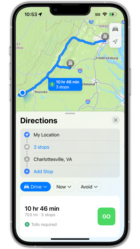 apple iphone 13 pro displaying new maps route on ios 16